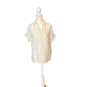 Rachel Rachel Roy White Linen Blend Gauze Button Tab‎ Sleeve Blouse Coastal- S